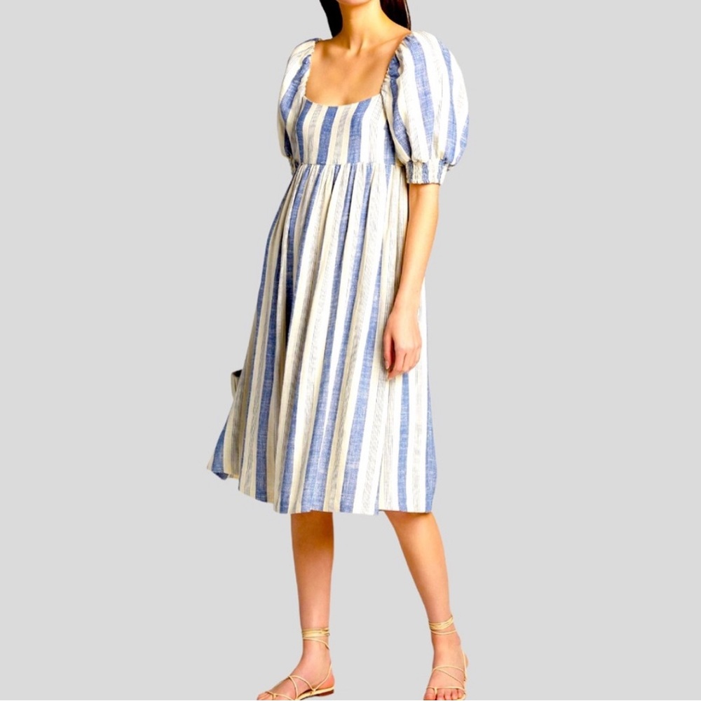 Alice and Olivia striped puff sleeve midi